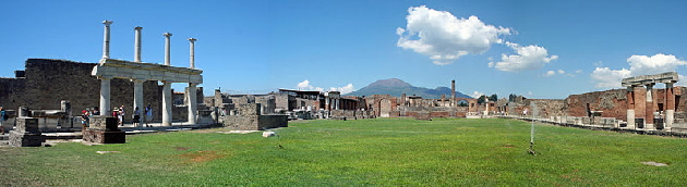 Pompeii Forum with Mt Vesuvius in background Pompeii Forum with Mt Vesuvius in background