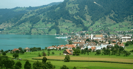 Swiss lakefront village 